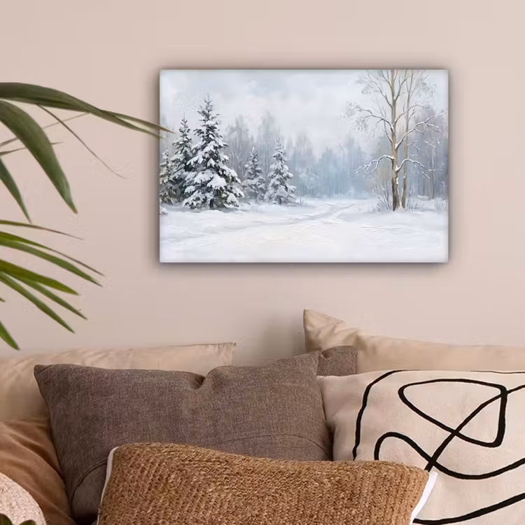 Bospad - Dennen - Sneeuw - Winter - Rustgevend canvas 2cm klein -sfeer1