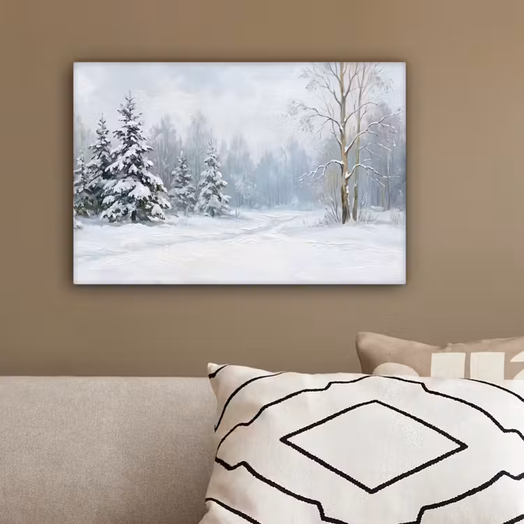 Bospad - Dennen - Sneeuw - Winter - Rustgevend canvas 2cm klein -sfeer3