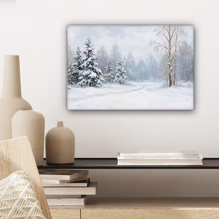 Bospad - Dennen - Sneeuw - Winter - Rustgevend canvas 2cm klein -sfeer6