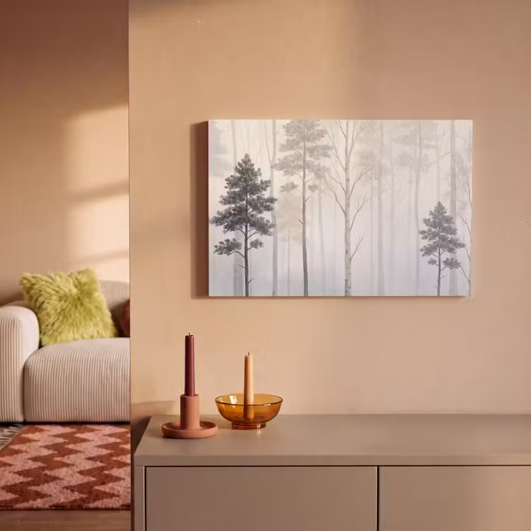 Bos - Bomen - Mist - Natuur - Illustratie - Grijs canvas 2cm klein -sfeer1