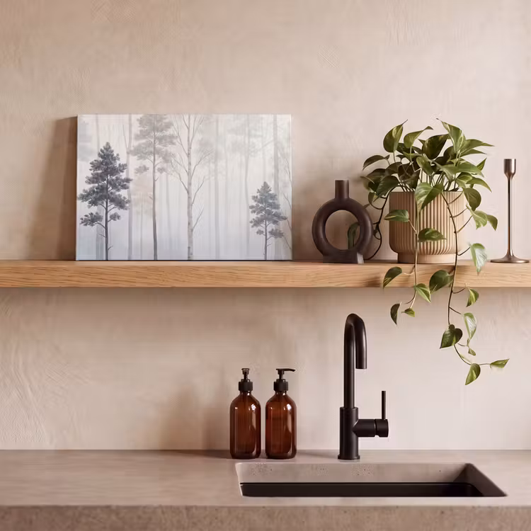 Bos - Bomen - Mist - Natuur - Illustratie - Grijs canvas 2cm klein -sfeer3