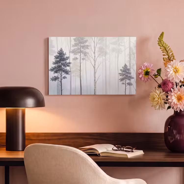 Bos - Bomen - Mist - Natuur - Illustratie - Grijs canvas 2cm klein -sfeer4