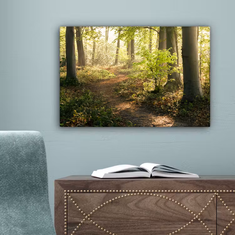 Bos - Bomen - Pad - Zon - Planten - Bladeren - Natuur canvas 2cm klein -sfeer4