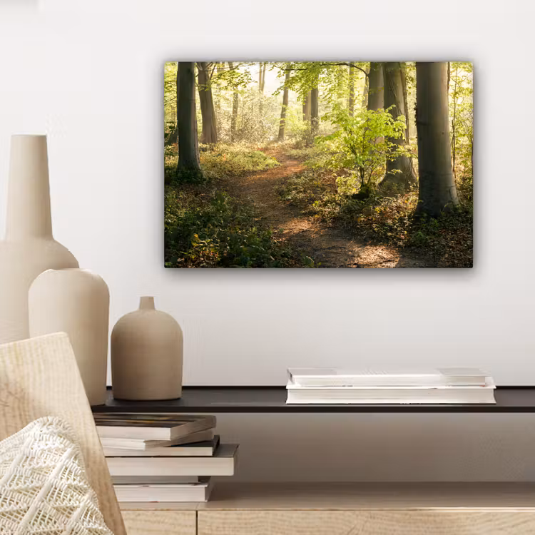 Bos - Bomen - Pad - Zon - Planten - Bladeren - Natuur canvas 2cm klein -sfeer6