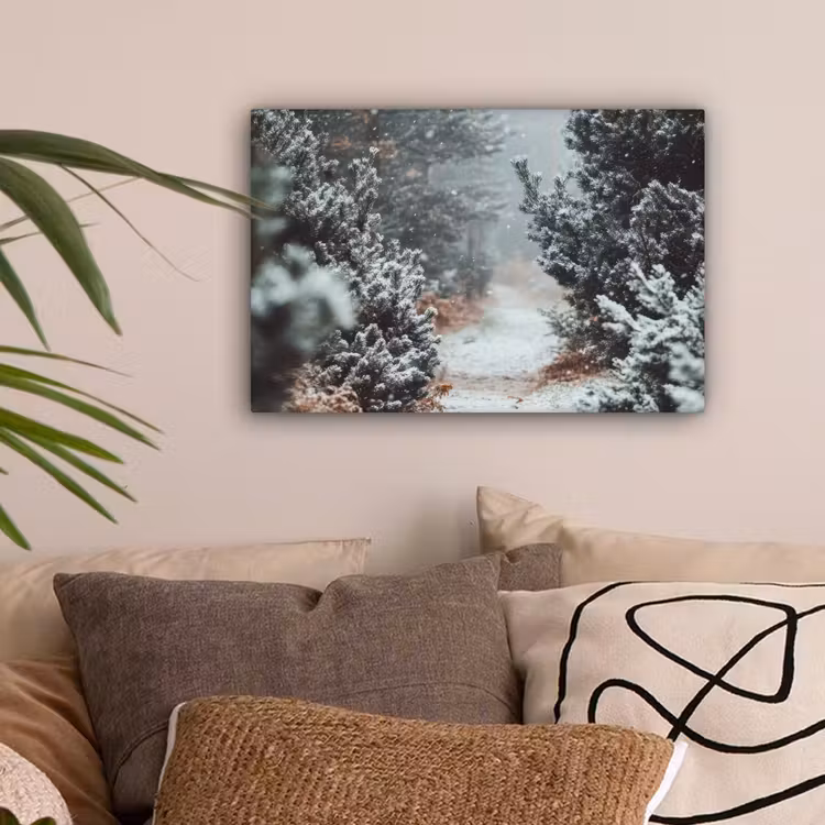 Bos - Winter - Bomen - Natuur - Pad - Sneeuw canvas 2cm klein -sfeer1