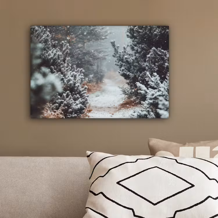 Bos - Winter - Bomen - Natuur - Pad - Sneeuw canvas 2cm klein -sfeer3