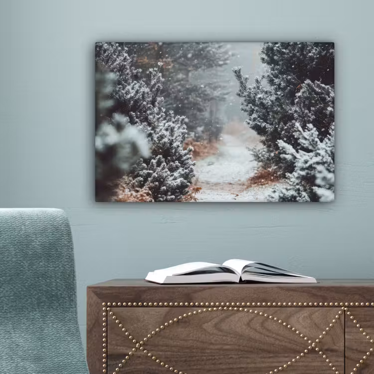 Bos - Winter - Bomen - Natuur - Pad - Sneeuw canvas 2cm klein -sfeer4
