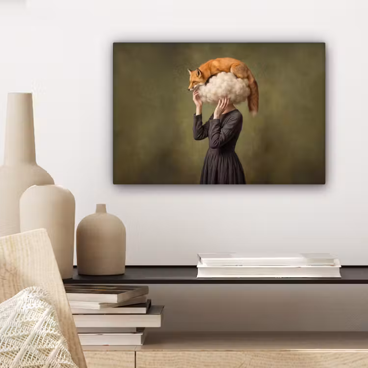 Vos - Surrealistisch - Groen canvas 2cm klein -sfeer6