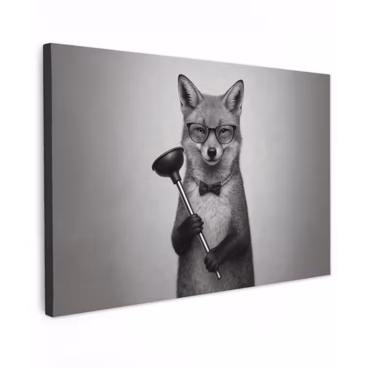 Vos - WC-ontstopper - Zwart - Wit canvas 2cm klein -z3d