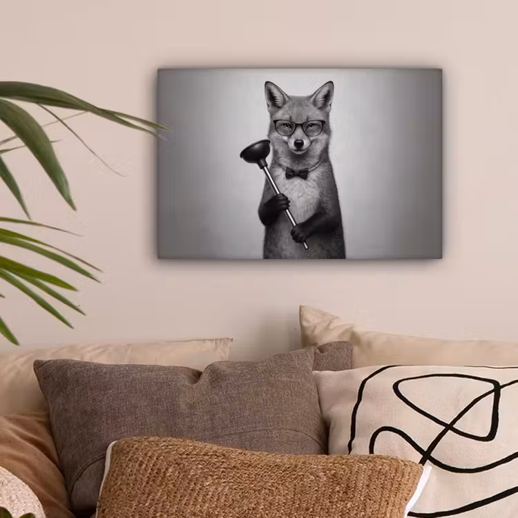 Vos - WC-ontstopper - Zwart - Wit canvas 2cm klein -sfeer1