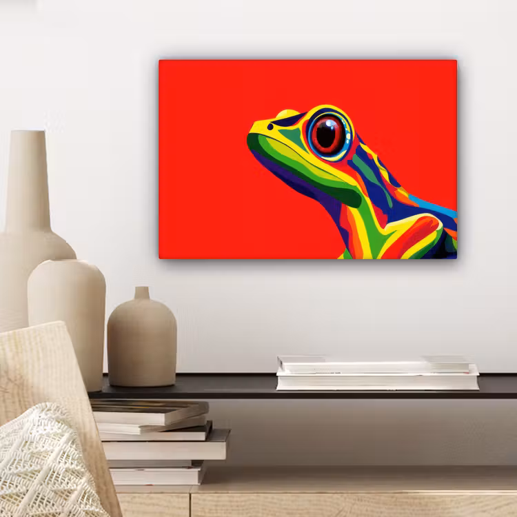 Kikker - Kleurrijk - Strepen - Ogen canvas 2cm klein -sfeer6