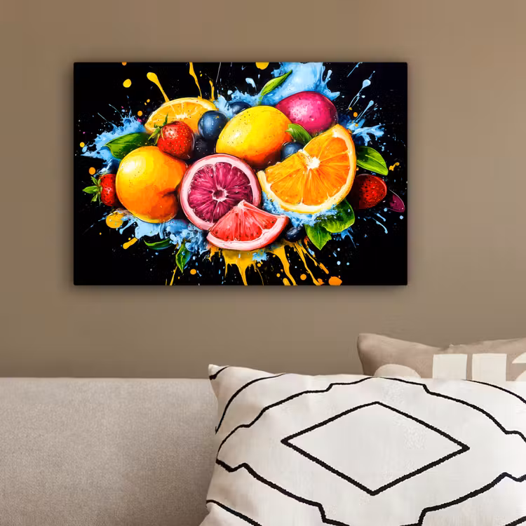 Fruit - Graffiti - Kleurrijk - Sinaasappel - Aardbei - Abstract canvas 2cm klein -sfeer3