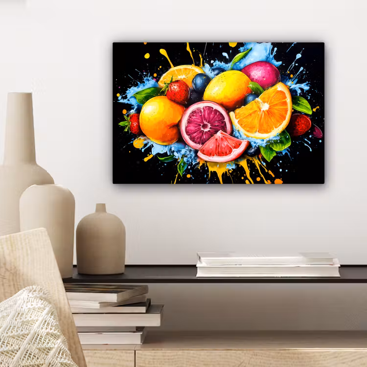 Fruit - Graffiti - Kleurrijk - Sinaasappel - Aardbei - Abstract canvas 2cm klein -sfeer6