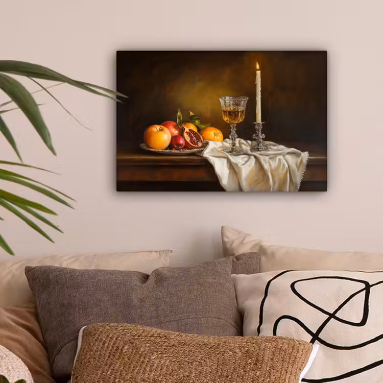 Fruit - Stilleven - Wijn - Kaars canvas 2cm klein -sfeer1