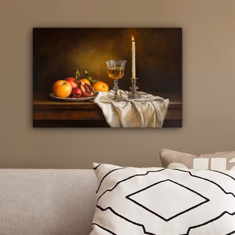 Fruit - Stilleven - Wijn - Kaars canvas 2cm klein -sfeer3