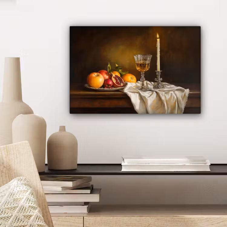 Fruit - Stilleven - Wijn - Kaars canvas 2cm klein -sfeer6