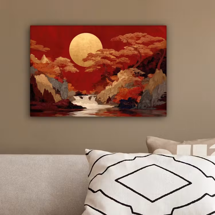 Volle maan - Landschap - Waterval canvas 2cm klein -sfeer3