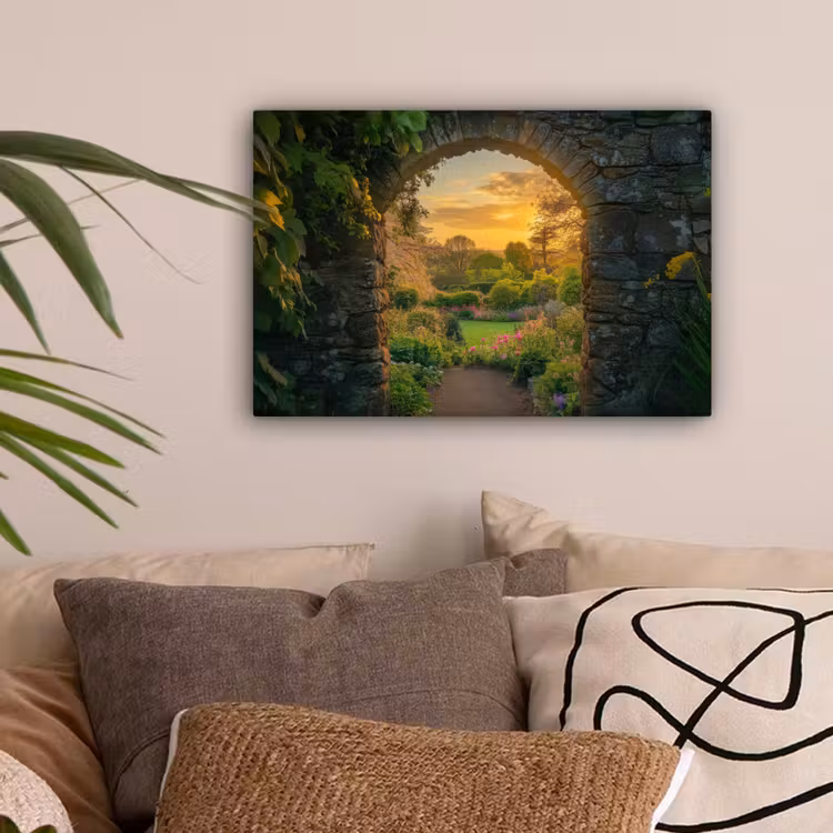 Poort - Planten - Zonsondergang canvas 2cm klein -sfeer1