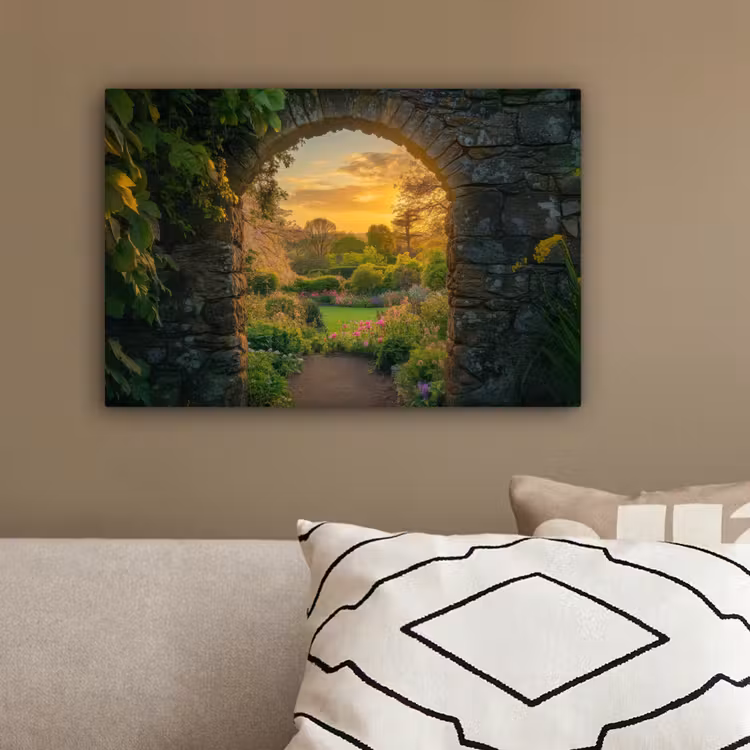 Poort - Planten - Zonsondergang canvas 2cm klein -sfeer3