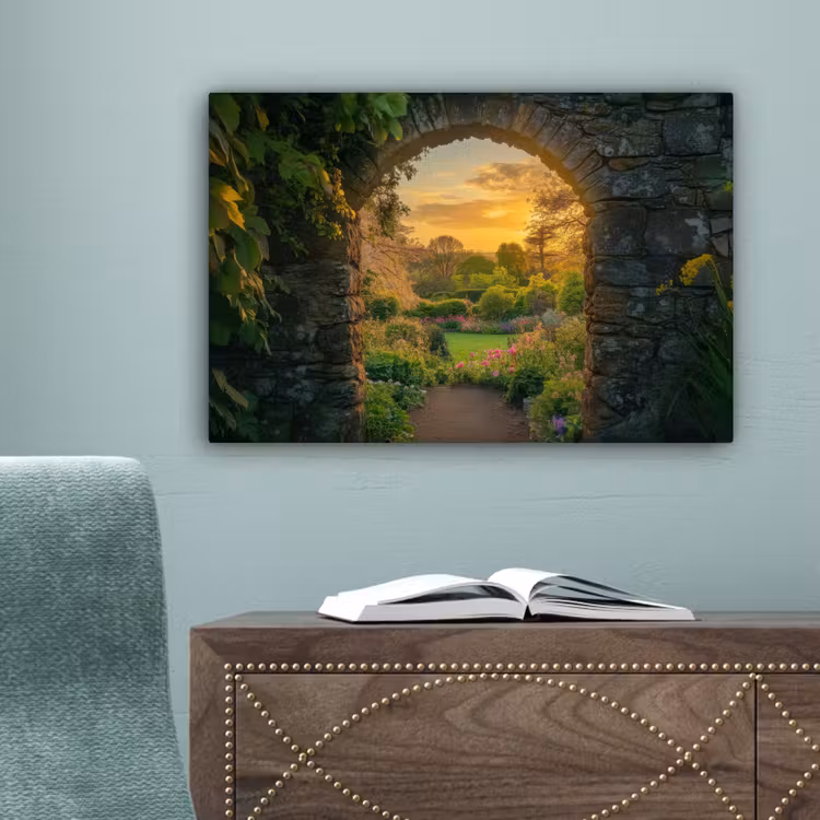 Poort - Planten - Zonsondergang canvas 2cm klein -sfeer4
