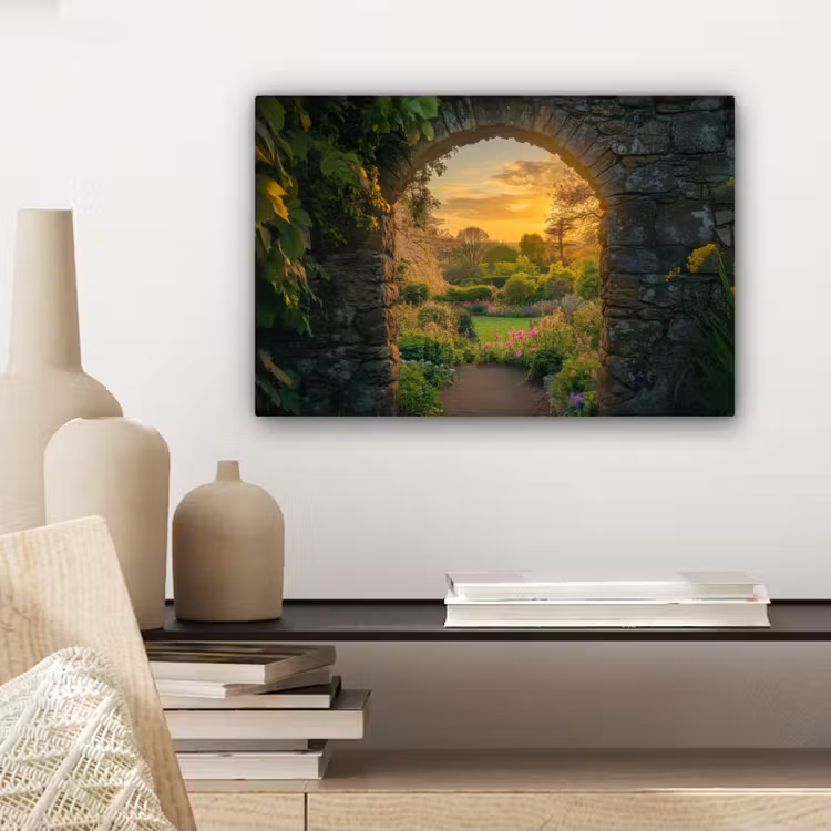 Poort - Planten - Zonsondergang canvas 2cm klein -sfeer6