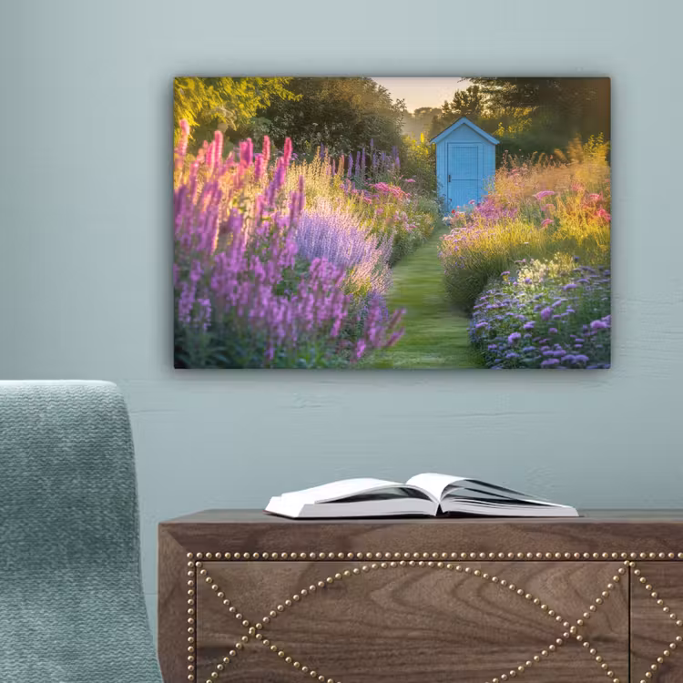 Tuinhuisje - Blauw - Bloemen canvas 2cm klein -sfeer4