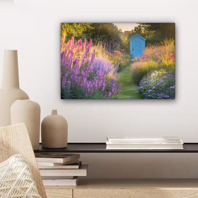 Tuinhuisje - Blauw - Bloemen canvas 2cm klein -sfeer6