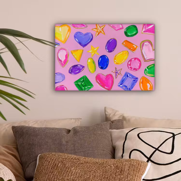 Edelstenen - Vormen - Hartje - Kleurrijk canvas 2cm klein -sfeer1