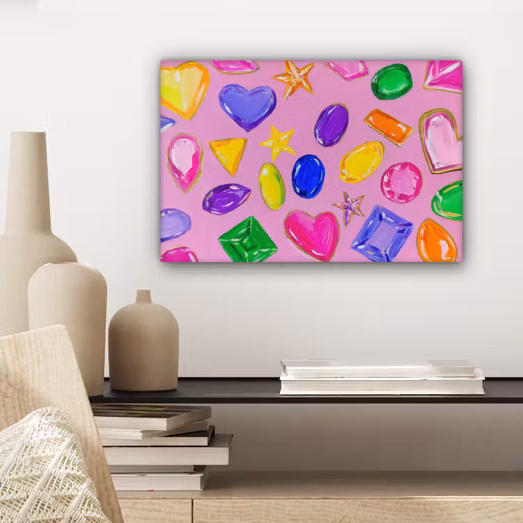 Edelstenen - Vormen - Hartje - Kleurrijk canvas 2cm klein -sfeer6