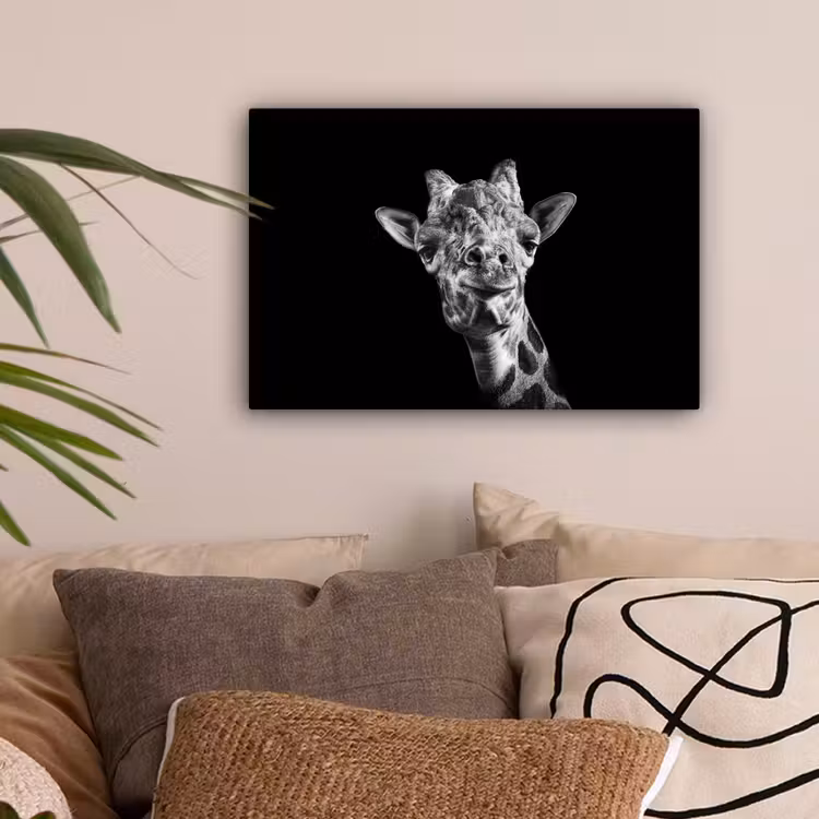 Giraffe - Dier - Zwart - Wit canvas 2cm klein -sfeer1