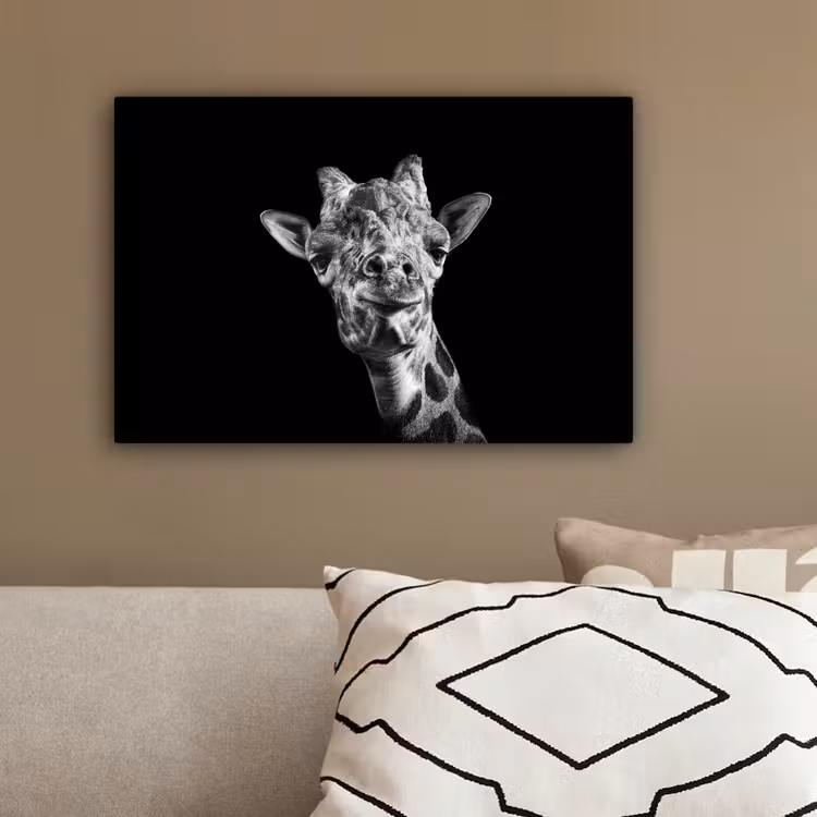 Giraffe - Dier - Zwart - Wit canvas 2cm klein -sfeer3