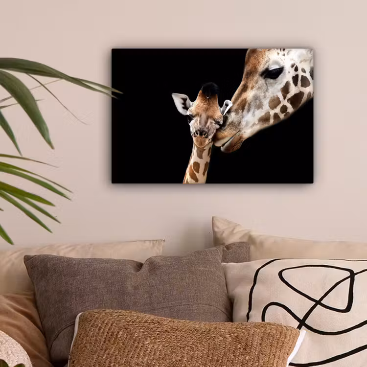 Giraffe - Dieren - Zwart - Portret - Dieren canvas 2cm klein -sfeer1