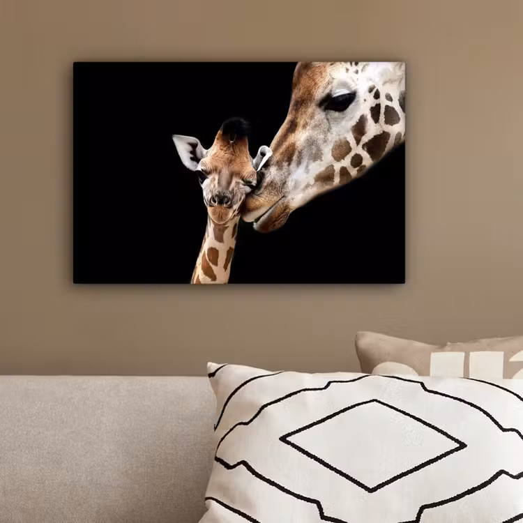 Giraffe - Dieren - Zwart - Portret - Dieren canvas 2cm klein -sfeer3