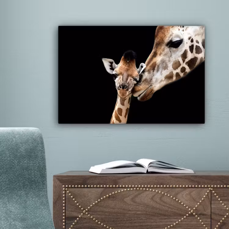 Giraffe - Dieren - Zwart - Portret - Dieren canvas 2cm klein -sfeer4