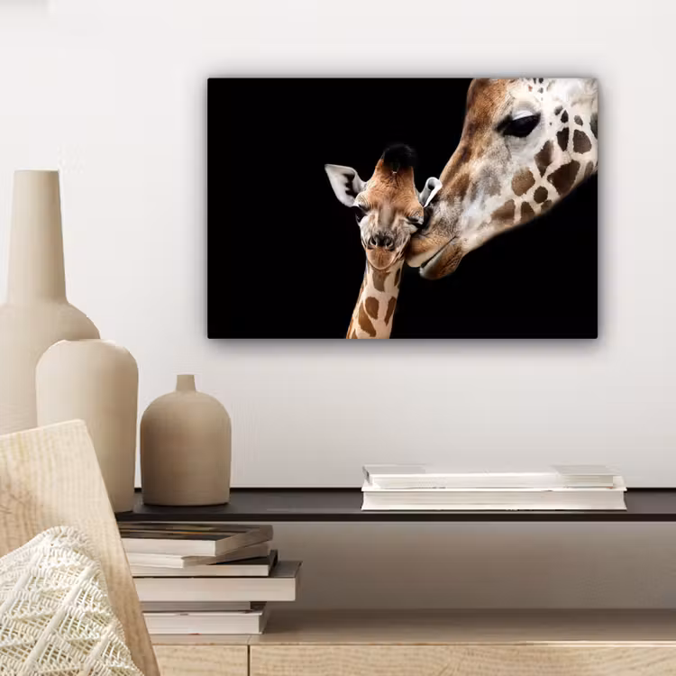 Giraffe - Dieren - Zwart - Portret - Dieren canvas 2cm klein -sfeer6
