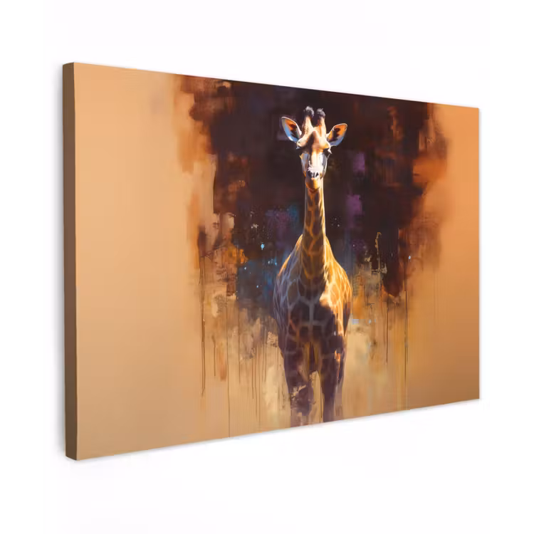 Giraf - Bruin - Abstract - Geschilderd canvas 2cm klein -z3d