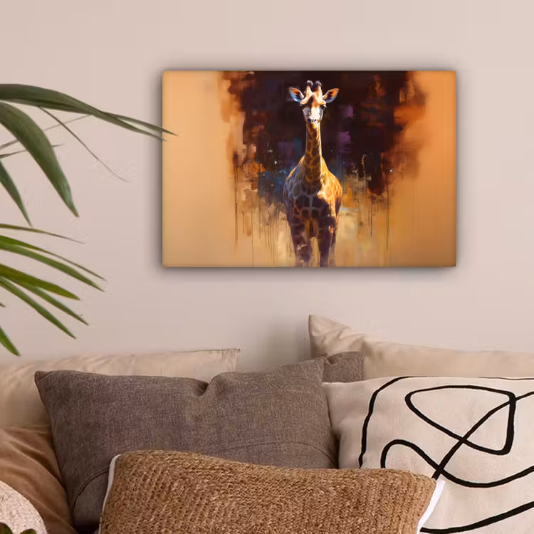 Giraf - Bruin - Abstract - Geschilderd canvas 2cm klein -sfeer1
