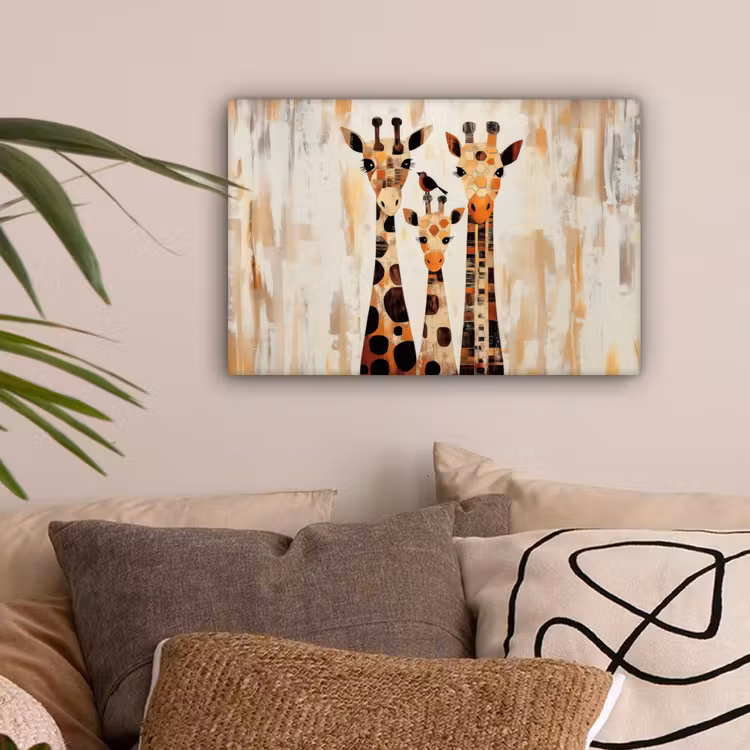 Giraffen - Cartoon - Crème canvas 2cm klein -sfeer1