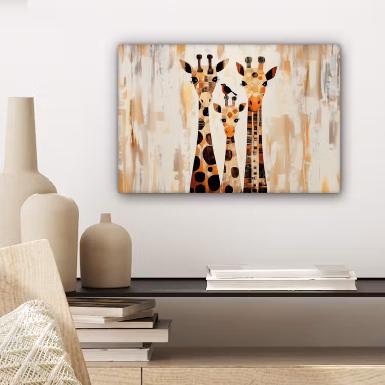 Giraffen - Cartoon - Crème canvas 2cm klein -sfeer6