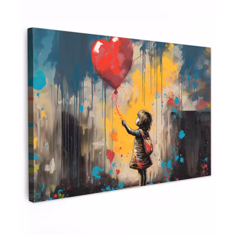 Meisje - Ballon - Hart - Graffiti canvas 2cm klein -z3d