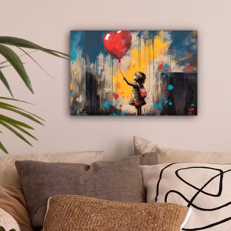 Meisje - Ballon - Hart - Graffiti canvas 2cm klein -sfeer1
