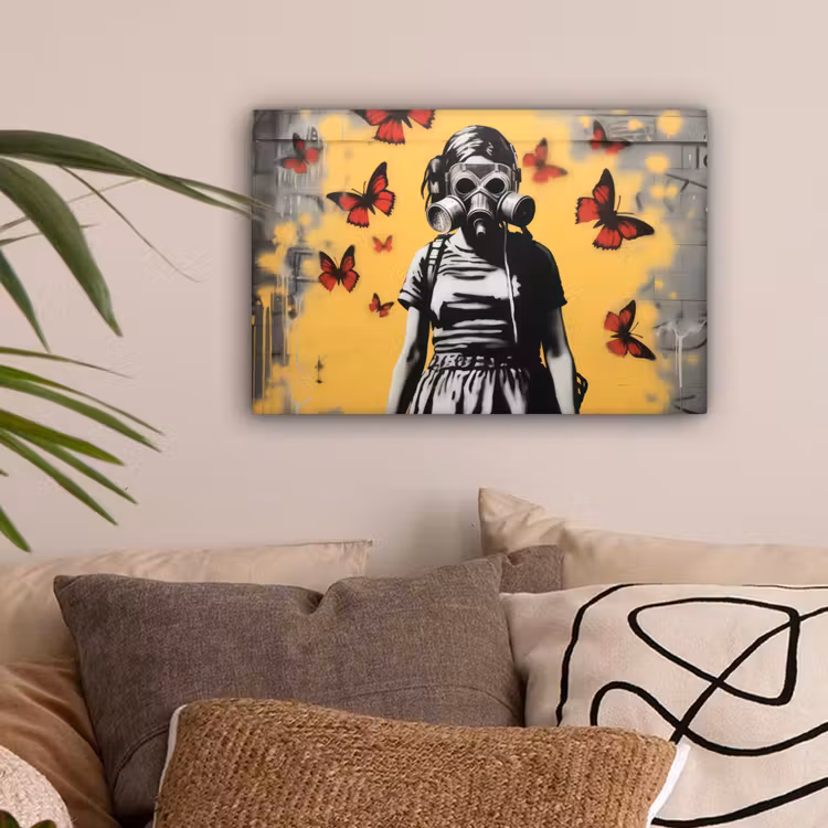 Meisje - Gasmasker - Vlinders - Graffiti canvas 2cm klein -sfeer1