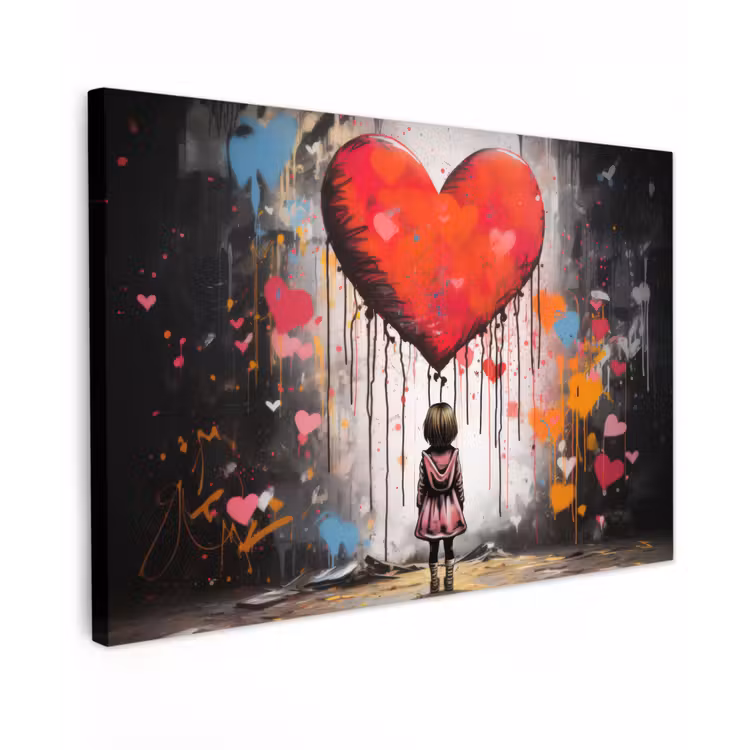 Meisje - Hart - Graffiti - Kunst - Kleuren - Rood canvas 2cm klein -z3d