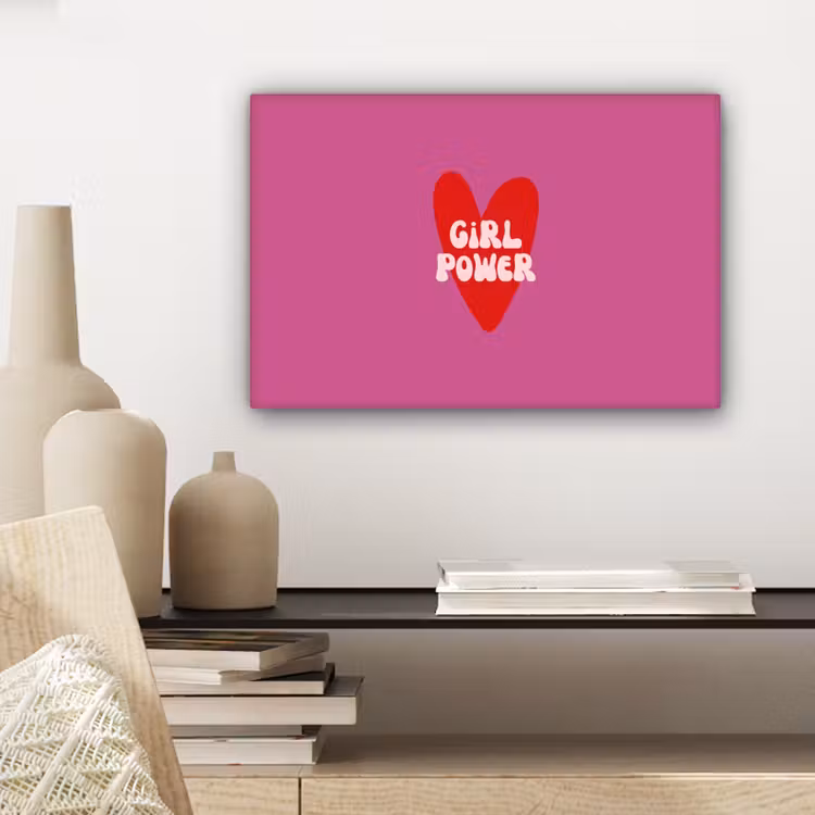Girl power - Hart - Roze - Rood canvas 2cm klein -sfeer6