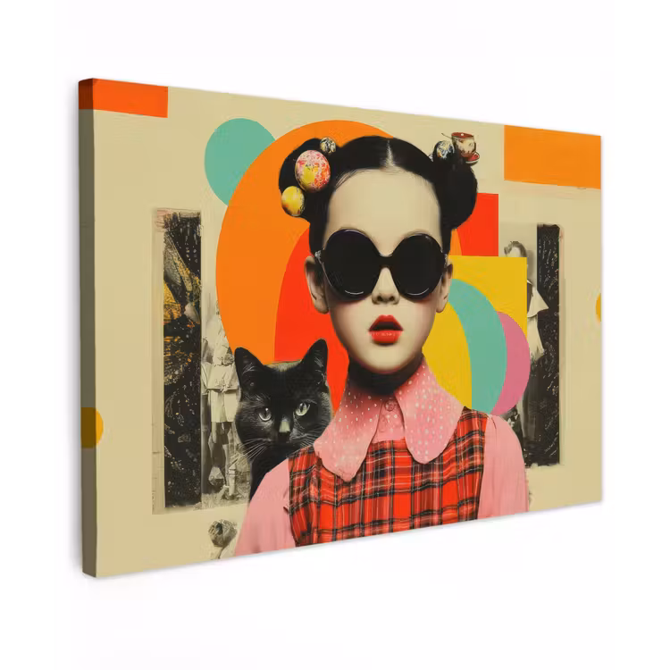 Meisje - Zonnebril - Kat - Retro canvas 2cm klein -z3d