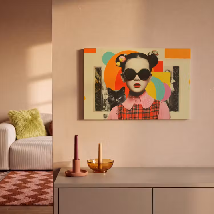 Meisje - Zonnebril - Kat - Retro canvas 2cm klein -sfeer1