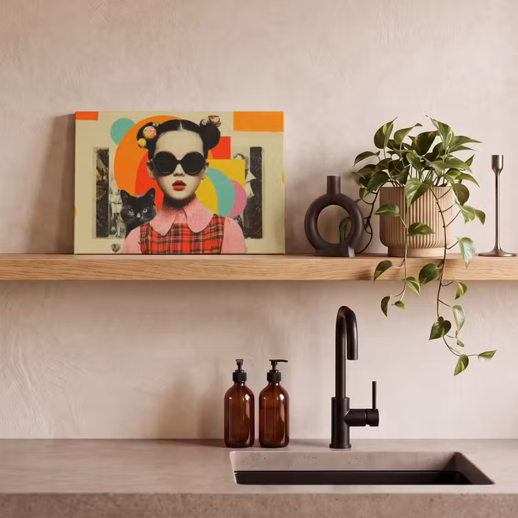 Meisje - Zonnebril - Kat - Retro canvas 2cm klein -sfeer3