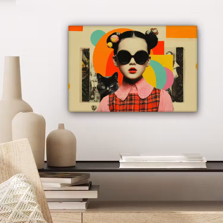 Meisje - Zonnebril - Kat - Retro canvas 2cm klein -sfeer6