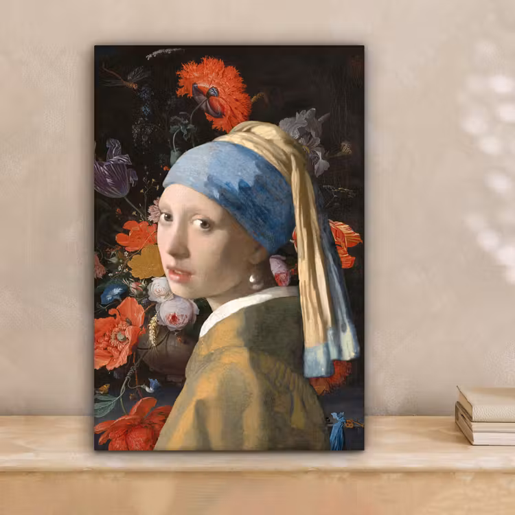 Meisje met de parel - Johannes Vermeer - Bloemen canvas 2cm klein -sfeer1
