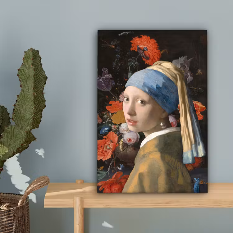 Meisje met de parel - Johannes Vermeer - Bloemen canvas 2cm klein -sfeer4